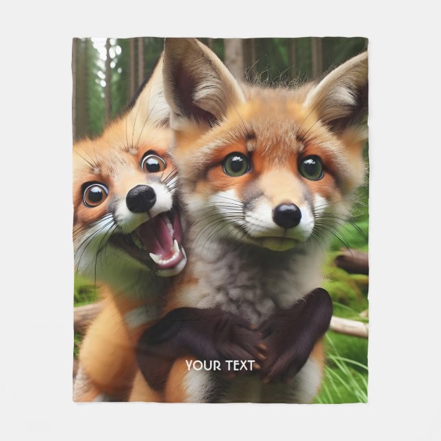 Couverture Polaire Imaginaire Mignonne Forêt de Deux Foxes (Devant)
