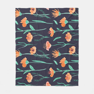 Couverture Polaire Imaginaire Orange Fleurs : Aquarelle Motif foncé.