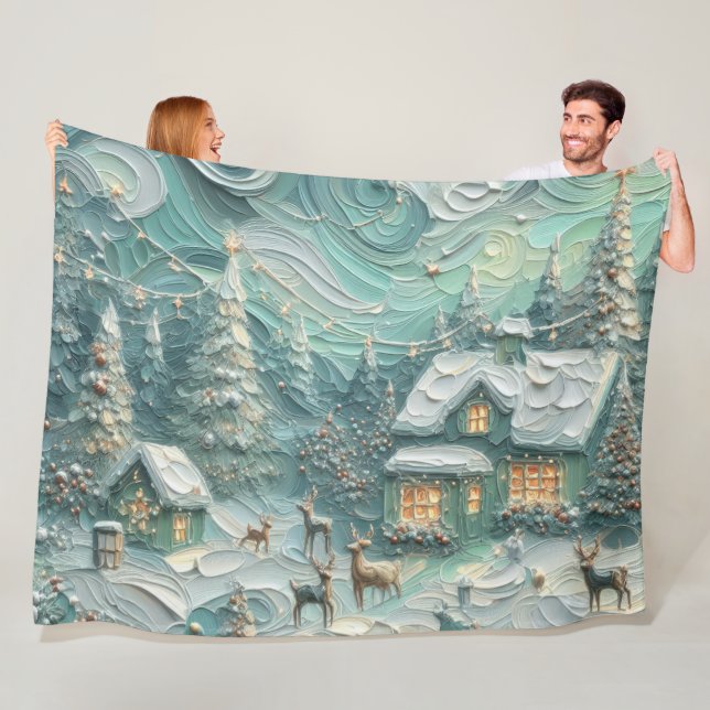 Couverture Polaire Impasto Noël Motif Vacances Whimy Green (En situation)