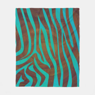 Couverture Polaire Impression Brown et Turquoise Zebra