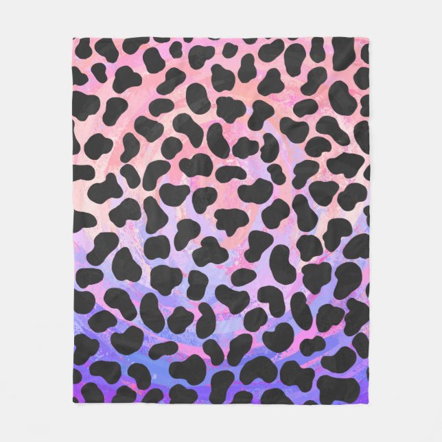 Couverture Polaire Impression noire et rose dalmate (Devant)