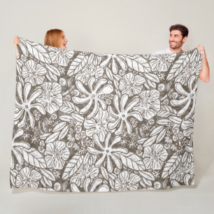 Couverture Polaire Imprimé hawaïen Naupaka ilima fleurs de tiare