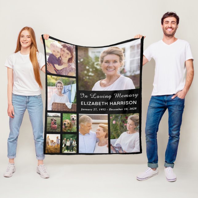 Couverture Polaire In Love Memory Photo Collage Mémorial noir (En situation)