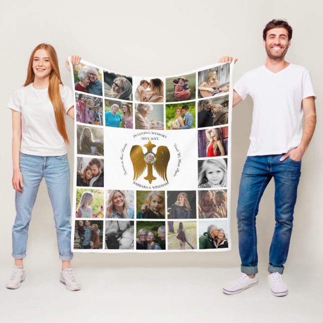 Couverture Polaire In Loving Memory 24 Photo Collage Croix avec ailes (En situation)