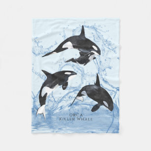 Couverture Polaire Incroyable Orques d'Aquarelle noire et blanche