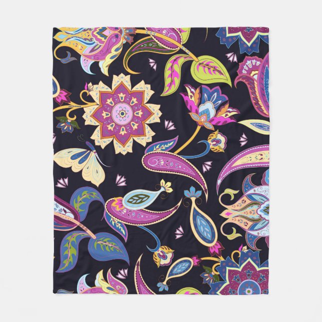 Couverture Polaire Inde Paisley Ornement floral sans joint (Devant)