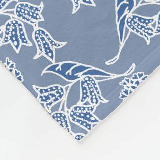 Couverture Polaire Indigo Blue Ethnic Floral Print Fleece Blanche