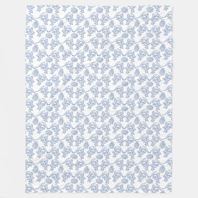 Couverture Polaire Indigo Blue Ethnic Floral Print Fleece Blanche (Devant)