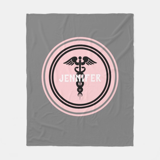 Couverture Polaire Infirmière Médicale Caduceus Blush rose Grey Perso (Devant)