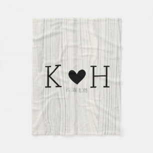 Couverture Polaire Initiales du couple Woodgrain Mariage personnalisé