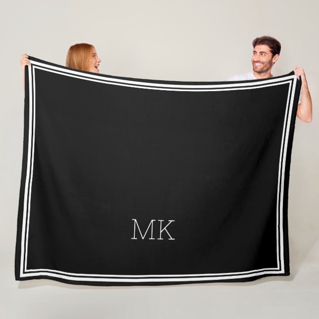 Couverture Polaire Initiales Monogrammes Moderne Cadre Minimal Noir B (En situation)