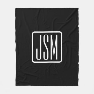Couverture Polaire Initiales monogrammes modernes Noir & Blanc