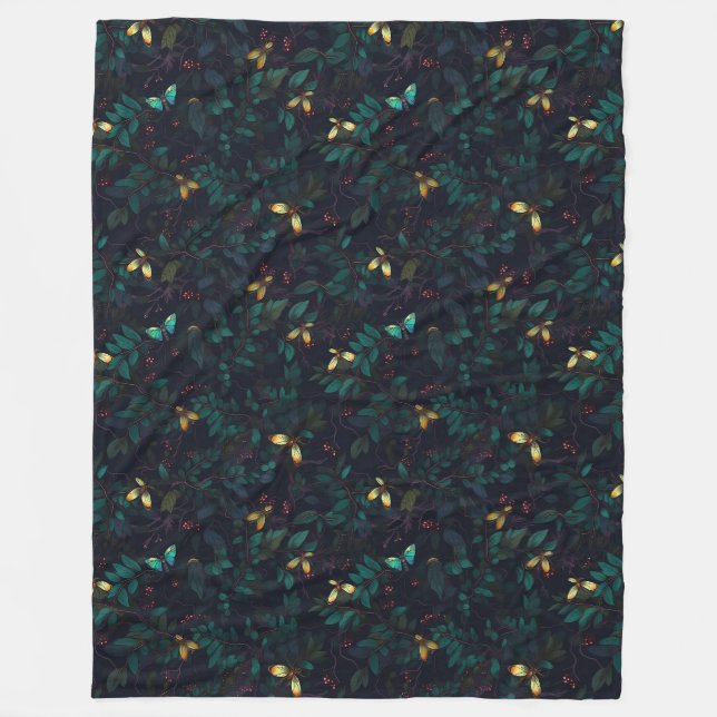 Couverture Polaire Insectes brillantes sur le feuillage foncé (Devant)