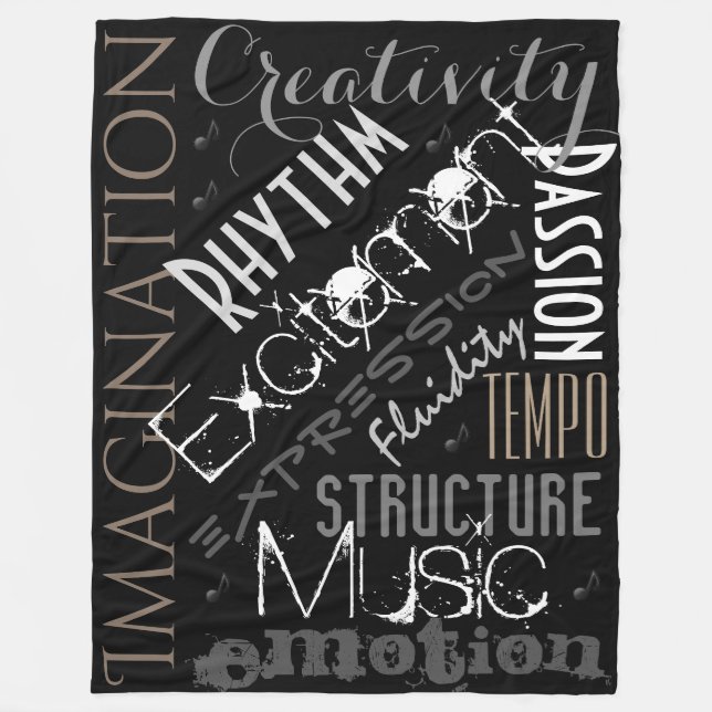 Couverture Polaire Inspiration musicale, noir, collage couvrant blanc (Devant)