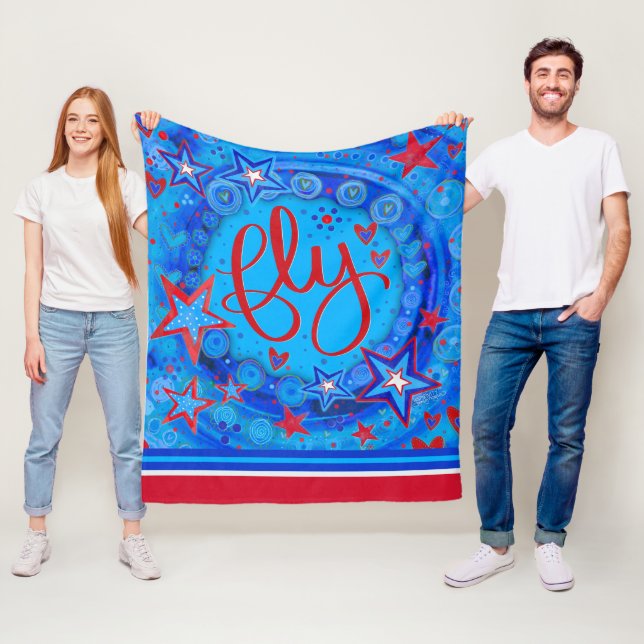 Couverture Polaire Inspirationnel Vol Stars Rouge Blanc Bleu Inspiriv (En situation)