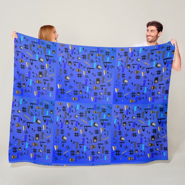 Couverture Polaire Instruments Et Notes Musicaux Bleus, (En situation)