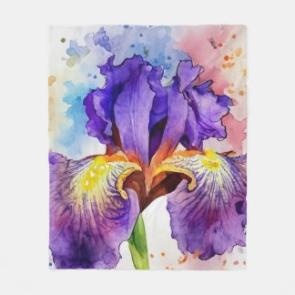 Couverture Polaire Iris violet en aquarelle