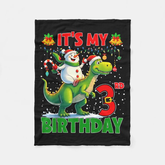 Couverture Polaire It’s My 3rd Birthday Xmas Snowman Riding Dinosaur  (Devant)