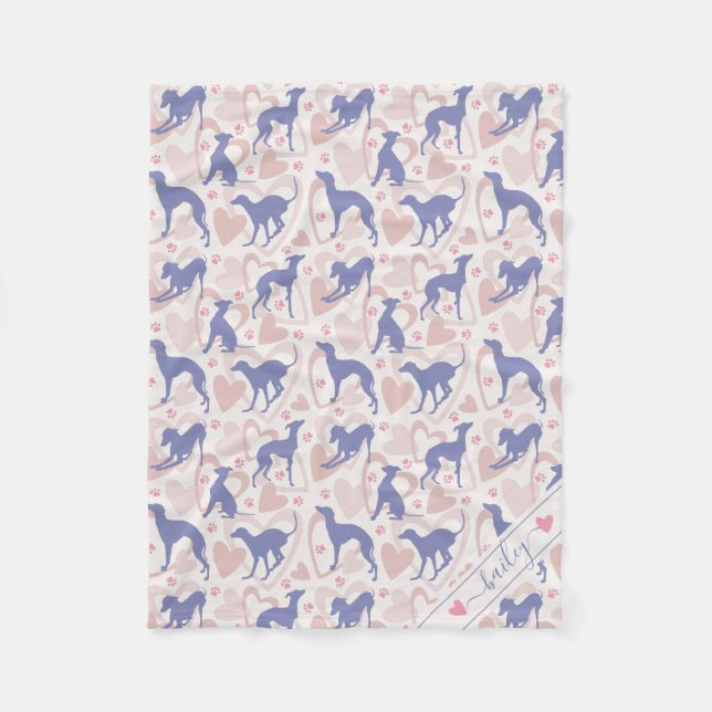 Couverture Polaire Italien Greyhound Hearts Périwinkle Nom du Motif (Devant)