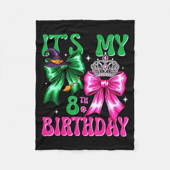 Couverture Polaire It's My 8th Birthday Witch Nk And Green Bow Croche (Devant)