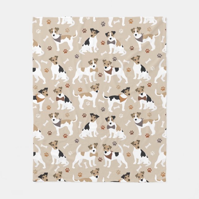 Couverture Polaire Jack Russell Terrier Paws and Bones Fleece Blanche (Devant)