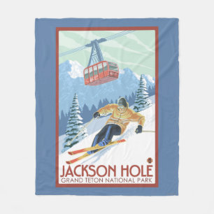 Couverture Polaire Jackson Hole, skieur du Wyoming et tram