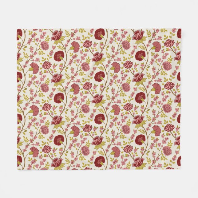 Couverture Polaire Jacobean Floral Pattern Rouge Rose Gold Crème (Devant (Horizontal))