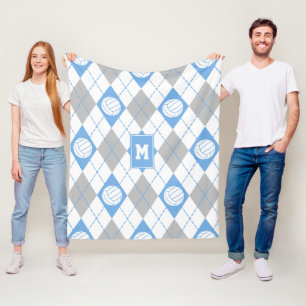 Couverture Polaire Jacquard gris clair motif avec volley-ball