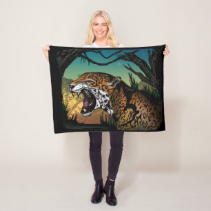 Couverture Polaire Jaguar Furieux Rugissant Jungle
