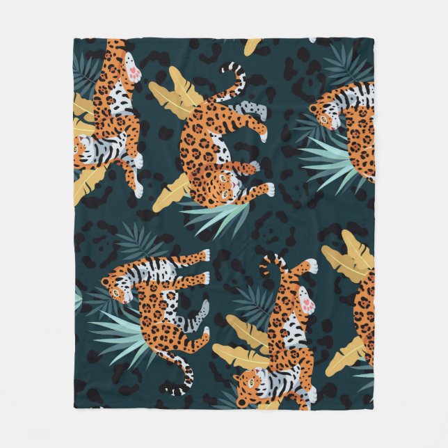 Couverture Polaire Jaguar Palms sans couture Motif Vintage (Devant)