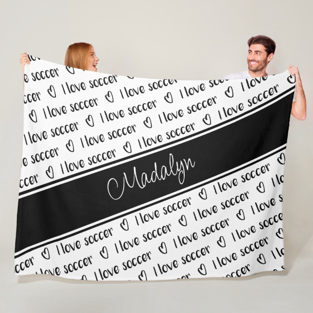 Couverture Polaire J'aime le texte de football motif noir blanc N'imp (En situation)