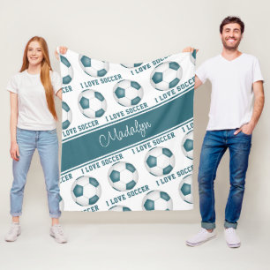 Couverture Polaire J'aime le texte de football motifs filles turquois