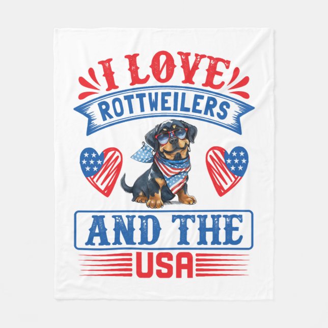 Couverture Polaire J'aime les Rottweilers et les USA (Devant)