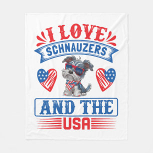 Couverture Polaire J'aime Schnauzers et les USA