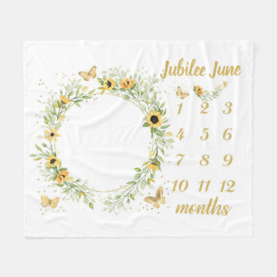 Couverture Polaire Jalon de bébé personnalisé Blanche mensuelle, tour