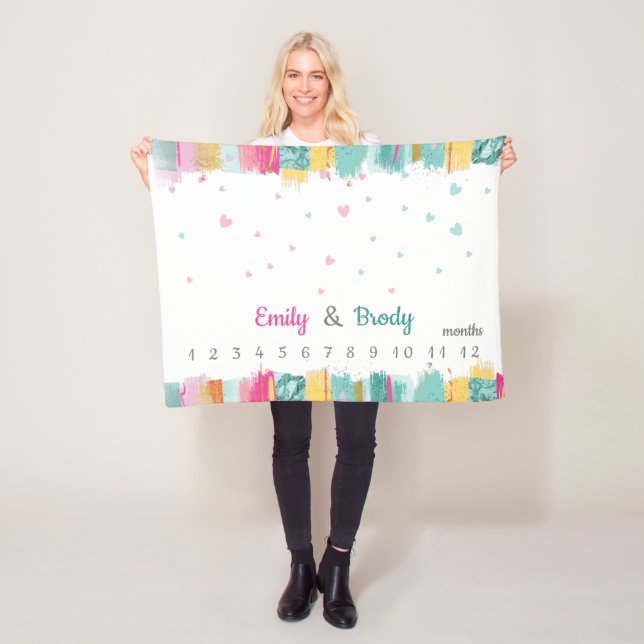 Couverture Polaire Jalon des jumeaux de bébé bleu rose (En situation)