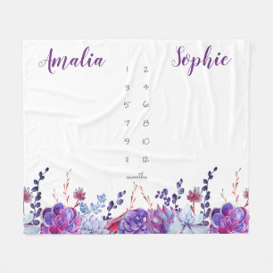 Couverture Polaire Jalon jumeau fille fille aquarelle fleurs pourpre