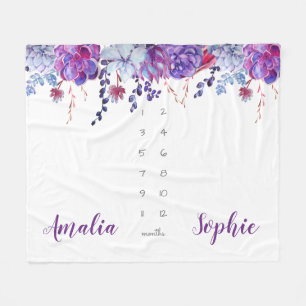 Couverture Polaire Jalon jumeau fille fille aquarelle fleurs pourpre