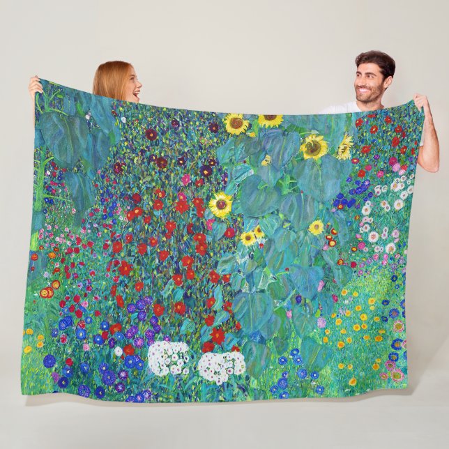 Couverture Polaire Jardin agricole avec tournesols, Gustav Klimt (En situation)