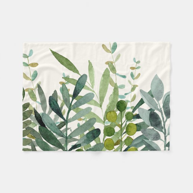 Couverture Polaire Jardin - Aquarelle Rustique Botanique Feuille  (Devant (Horizontal))