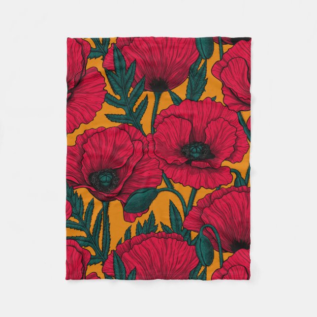 Couverture Polaire Jardin aux coquelicots rouges (Devant)