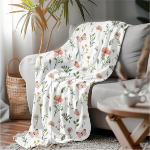 Couverture Polaire Jardin d'aquarelle douce à papillon floral