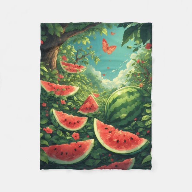 Couverture Polaire Jardin de pastèque magique - Nature Imaginaire Bla (Devant)