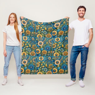 Couverture Polaire Jardin de Tournesol Bleu Cute Motif