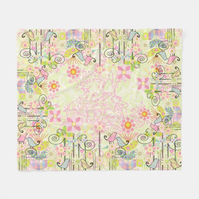 Couverture Polaire Jardin fait sur commande d'oiseau de bébé (Devant (Horizontal))