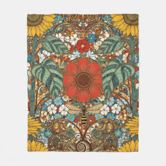 Couverture Polaire Jardin Floral Art Nouveau – Tournesols, Abeille