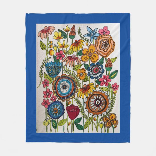 Couverture Polaire Jardin Floral Bleu Jeu (Devant)