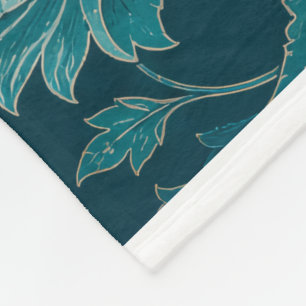 Couverture Polaire Jardin Persan   Damas Floral Sarcelle de Luxe