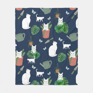 Couverture Polaire Jardinage Chats Plantes blancs Kitty sur une couve