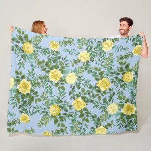 Couverture Polaire Jaune clair et bleu pâle Rose Mariage floral